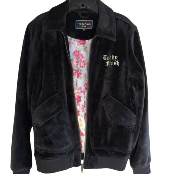 BNWOT Teddy Fresh Black Velour Full-Zip Bomber Jacket, Size XS - Picture 13 of 14